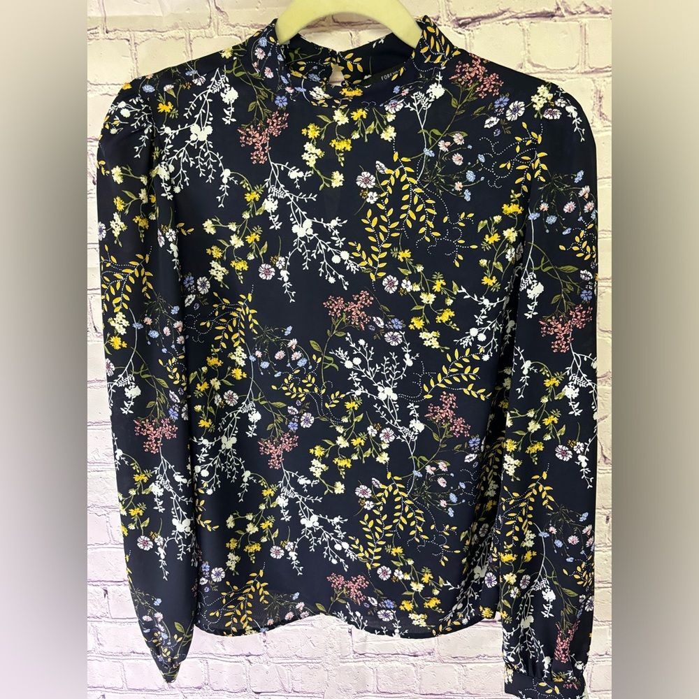 Forever 21 Navy Long-sleeve Floral Cottagecore Whimsical Academia Blouse Small
